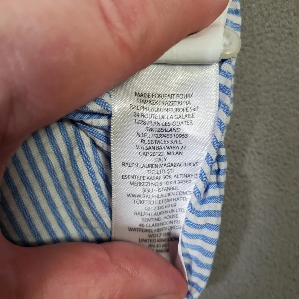 Polo Ralph Lauren Shirt Mens XL Blue White Pinstripe Short Sleeve Preppy Classic